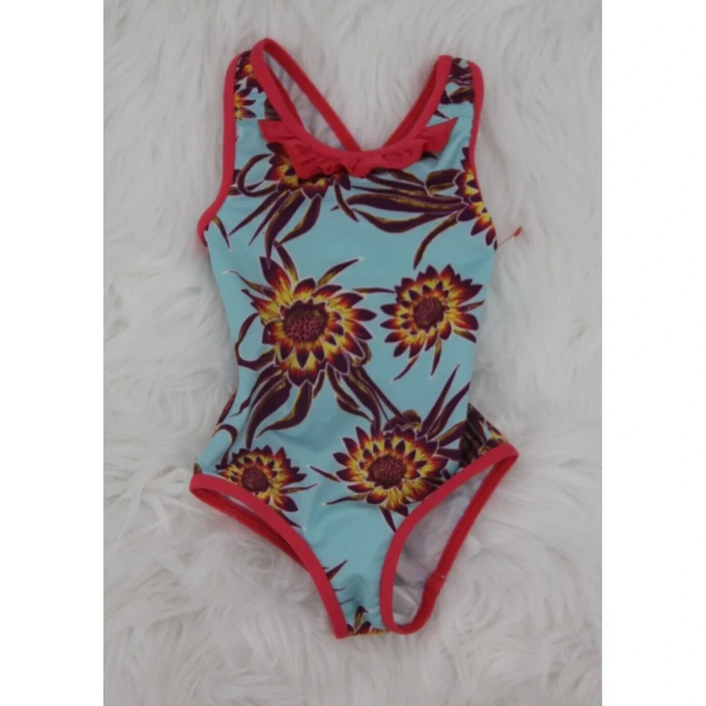 PATAGONIA Swimsuit Baby Girls 6-12M Aqua Pink Flower Tank Bathing 1 pc NWOT #44